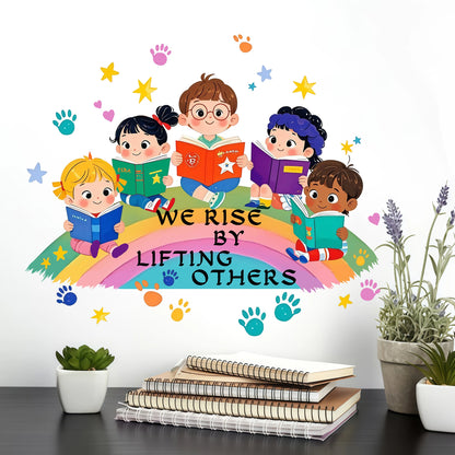 Rainbow Motif 'We Rise by Lifting Others' Wall Decal Self-Adhesive Bedroom Room Decor Welcome Sticker One Piece-HomeDecorDecals_com