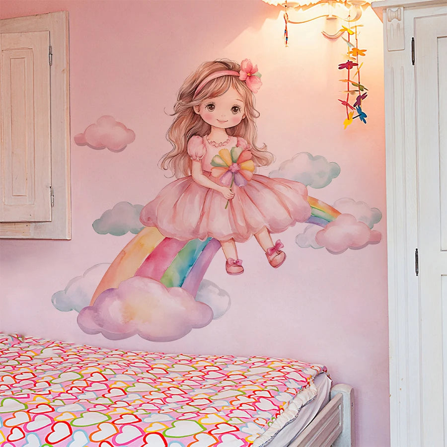 Girl Moon And Butterflies Wall Sticker for Kids Room-HomeDecorDecals_com