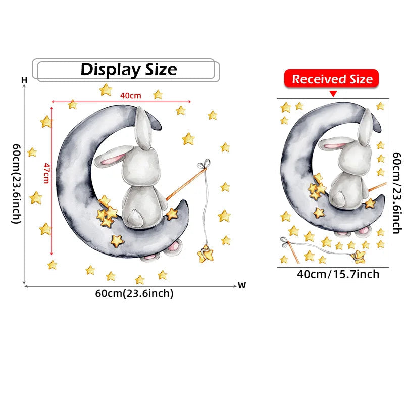 Bunny Baby Nursery Wall Stickers Cartoon Rabbit Swing on the Stars Wall Decals for Kids Room PVC Removable Stickers PVC DIY-HomeDecorDecals_com