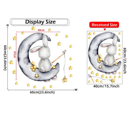Bunny Baby Nursery Wall Stickers Cartoon Rabbit Swing on the Stars Wall Decals for Kids Room PVC Removable Stickers PVC DIY-HomeDecorDecals_com