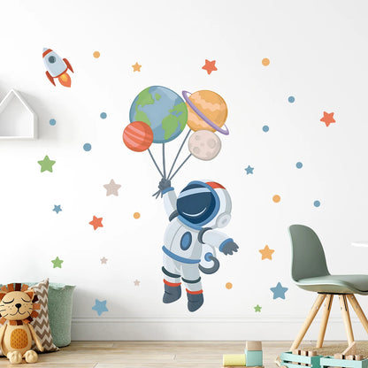 1Pc Cartoon Planet Star Astronaut Wall Sticker Children Boy Room Decoration Bedroom Kids Room Wall Decals Living Room Decor Home-HomeDecorDecals_com