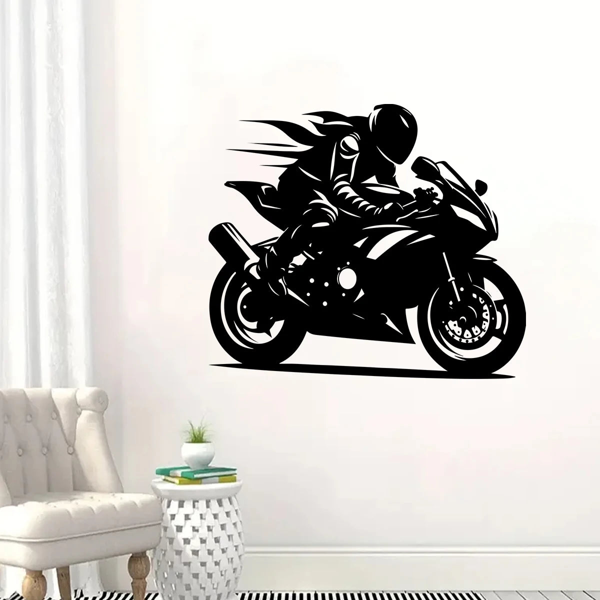 Motorcycle Rider Silhouette Wall Decal | Room Decor design details by HomeDecorDecals.