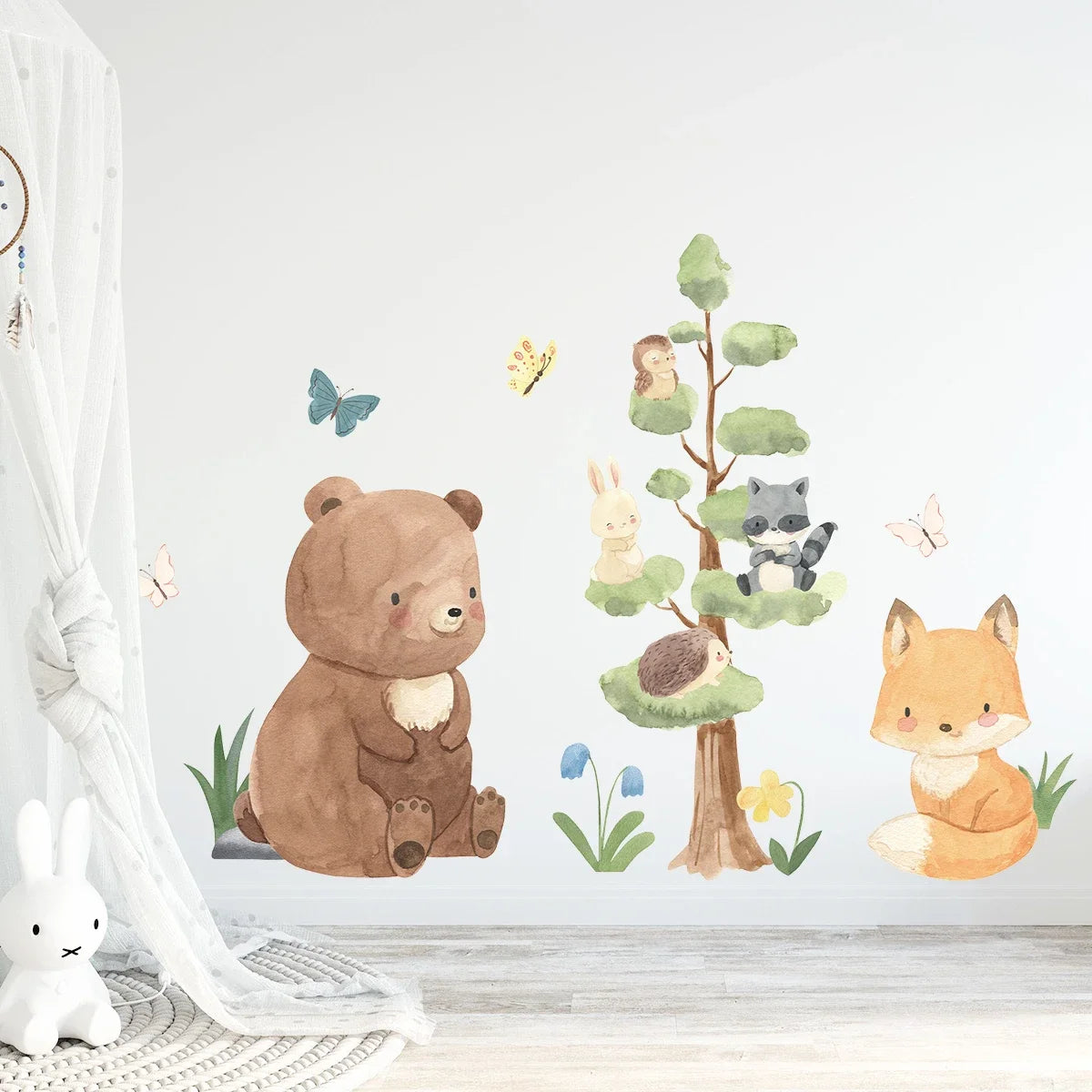 Cartoon Bear Fox Rabbit Cute Animals Wall Sticker Kids Room Decoration for Bedroom Wall Art Home Decore Living Room Wall Decals-HomeDecorDecals_com