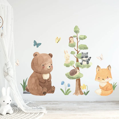 Cartoon Bear Fox Rabbit Cute Animals Wall Sticker Kids Room Decoration for Bedroom Wall Art Home Decore Living Room Wall Decals-HomeDecorDecals_com
