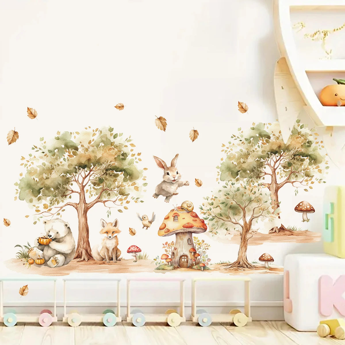 2Pcs Rural Tree Fox Rabbit Bear Wall Stickers Baby Room Decor for Home Decoration Essentials Kids Room Wall Decals Living Room-HomeDecorDecals_com