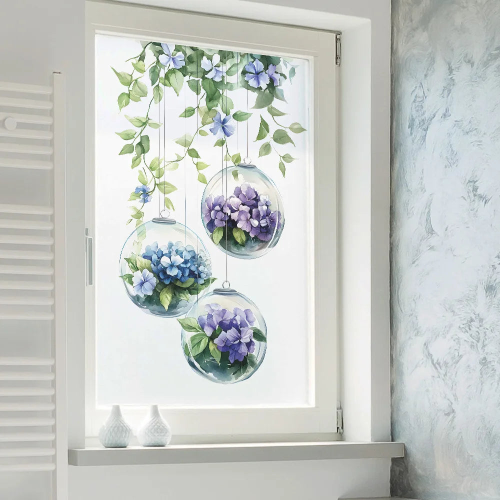 Close-up view of Flower Hanging Green Leaf Wall Decal | Home Decor by HomeDecorDecals.