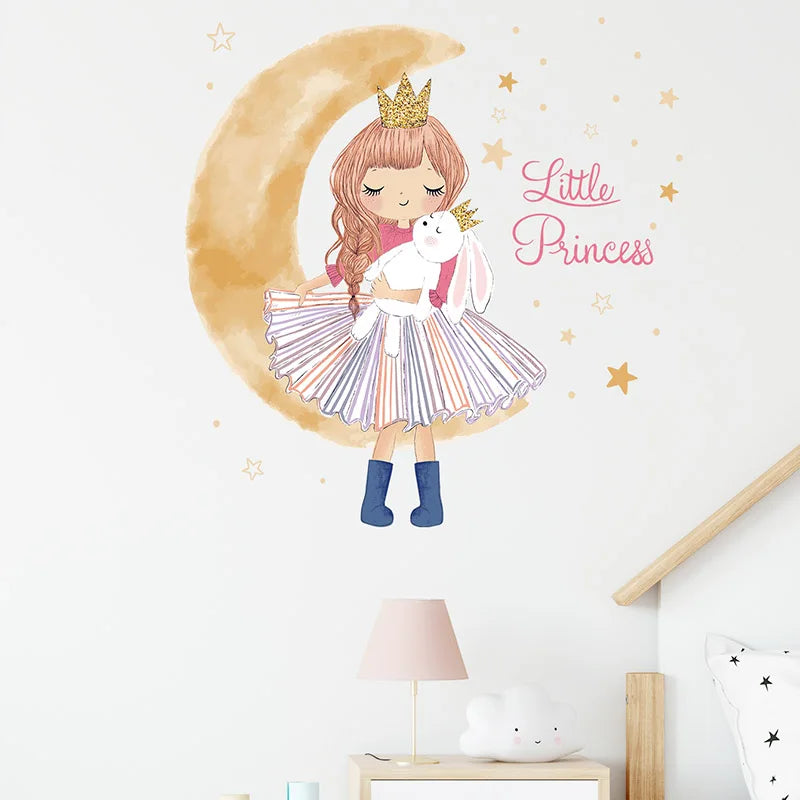 Girl Moon And Butterflies Wall Sticker for Kids Room-HomeDecorDecals_com