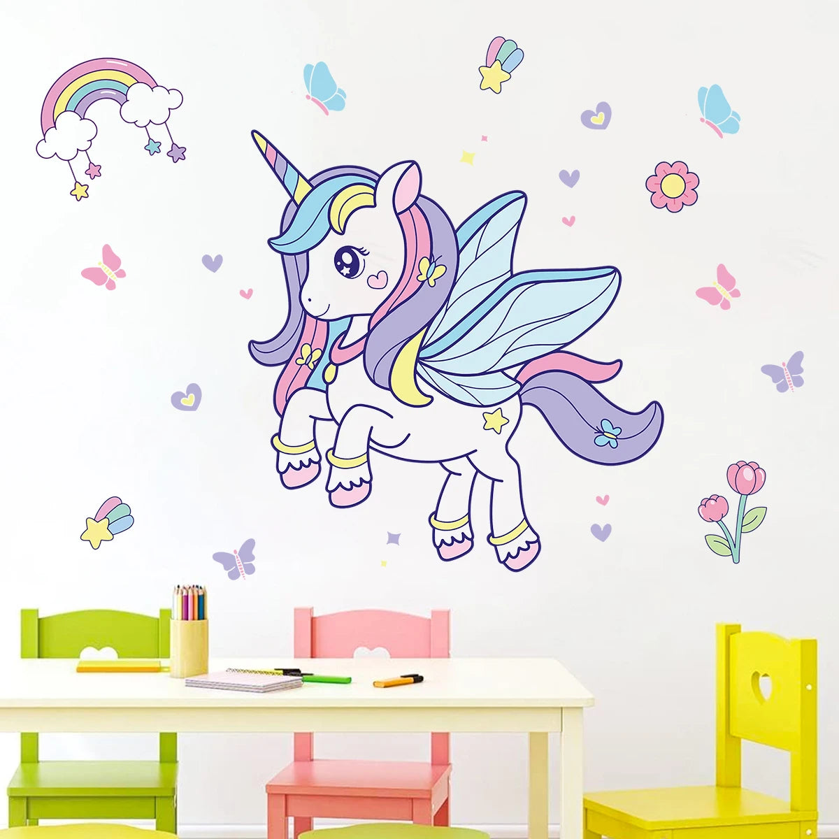 1Pc Rainbow Cartoon Cute Unicorn Wall Decals for Kids Room Decoration Girls Bedroom Wall Decals Home Decor Nurery Accessories-HomeDecorDecals_com