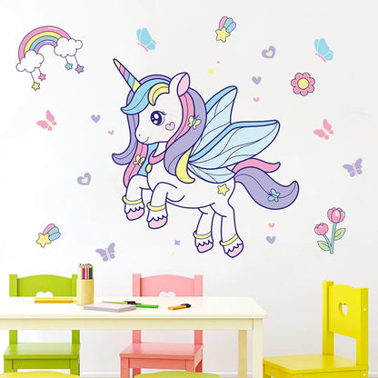 1Pc Rainbow Cartoon Cute Unicorn Wall Decals for Kids Room Decoration Girls Bedroom Wall Decals Home Decor Nurery Accessories-HomeDecorDecals_com