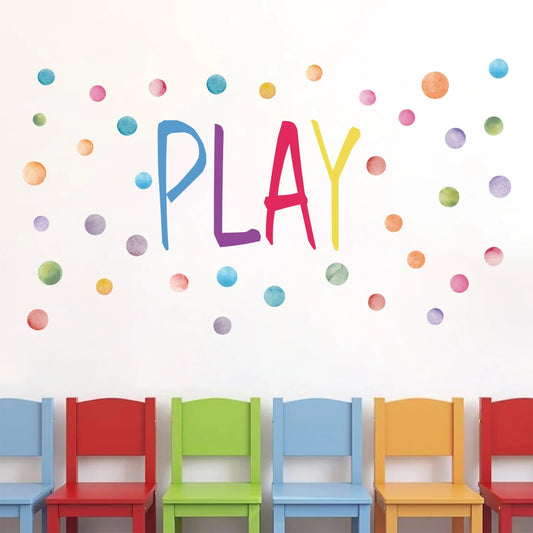 1Pc "play" Text Colorful Dot Pattern Wall Decals Classroom Decoration Wall Stickers for Kids Room Decor Children's Gift-HomeDecorDecals_com