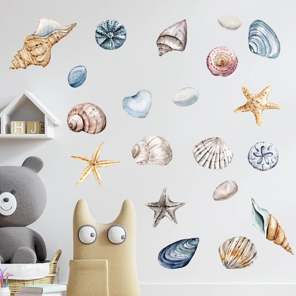 1X Beautiful Shell DIY Wall Stickers for Bathroom Decor Kids Removable Decals PVC Showcase Window Glass Tile Door Posters Mural-HomeDecorDecals_com