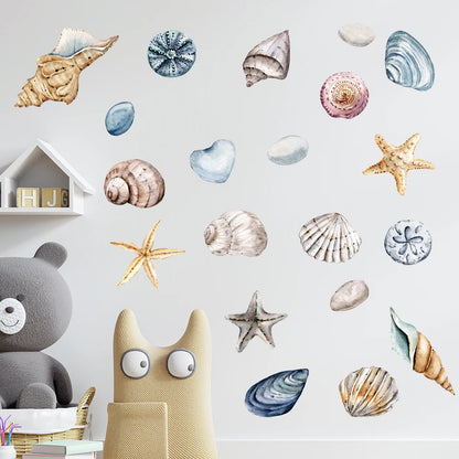 1X Beautiful Shell DIY Wall Stickers for Bathroom Decor Kids Removable Decals PVC Showcase Window Glass Tile Door Posters Mural-HomeDecorDecals_com