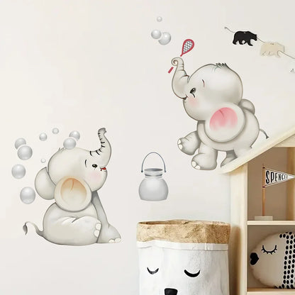 Cartoon Cute Animals Elephant Play Wall Sticker Kids Room Decoration for Bedroom Wall Art Home Decore Living Room Wall Decals-HomeDecorDecals_com