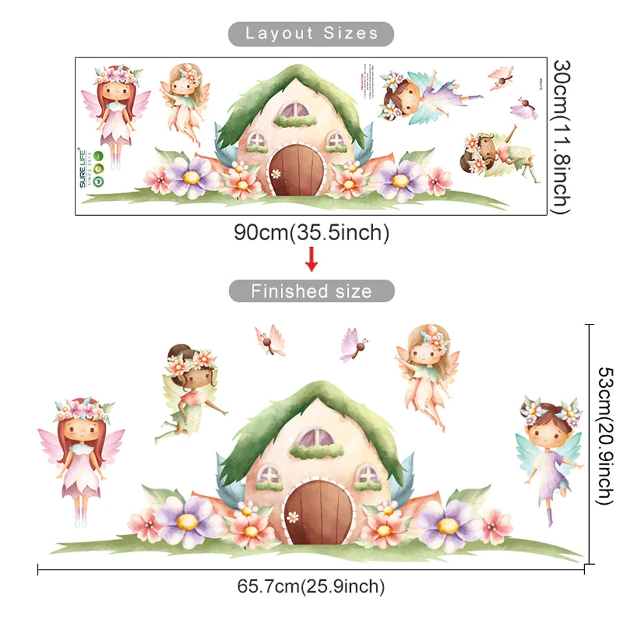 Cartoon Cute Fairy Mushroom House Plant Wall Sticker Flower Elves Wall Decals for Kids Room Baby Girl Nursery Room Bedroom Decor-HomeDecorDecals_com