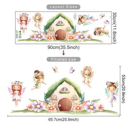 Cartoon Cute Fairy Mushroom House Plant Wall Sticker Flower Elves Wall Decals for Kids Room Baby Girl Nursery Room Bedroom Decor-HomeDecorDecals_com
