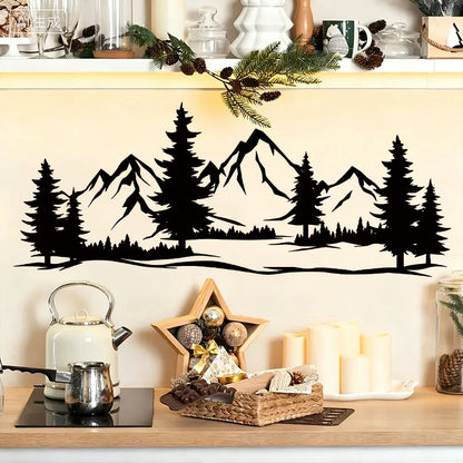Black Mountain Pine Tree Wall Sticker, Scandinavian Silhouette Decal, Removable Nature Theme Art For Bedroom Living Room-HomeDecorDecals_com