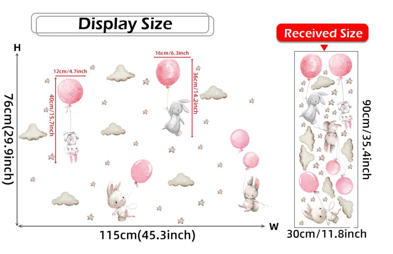 Bunny Baby Nursery Wall Stickers Cartoon Rabbit Swing on the Stars Wall Decals for Kids Room PVC Removable Stickers PVC DIY-HomeDecorDecals_com