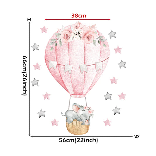 Pink Hot Air Balloon Wall Sticker | Kids Room Decor removable peel and stick wall decal by HomeDecorDecals.