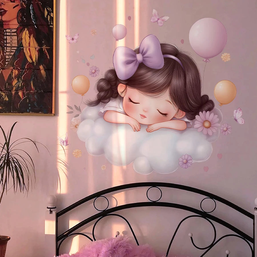 Girl Moon And Butterflies Wall Sticker for Kids Room-HomeDecorDecals_com