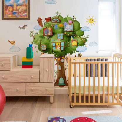 Tree Treasure Box Cloud Cute Animal Creative Wall Stickers Bedroom Living Room Background Kindergarten Decoration Self Adhesive-HomeDecorDecals_com