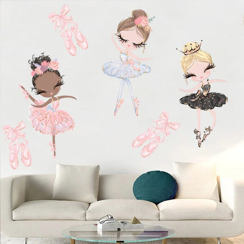 Kawaii Ballet Dace Girl Wall Art Sticker For Living Room Girls Bedroom Decoration Self-adhesive Wallpaper Baby Home Decor-HomeDecorDecals_com