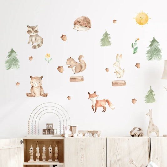 Cartoon Bear Fox Rabbit Cute Animals Wall Sticker Kids Room Decoration for Bedroom Wall Art Home Decore Living Room Wall Decals-HomeDecorDecals_com
