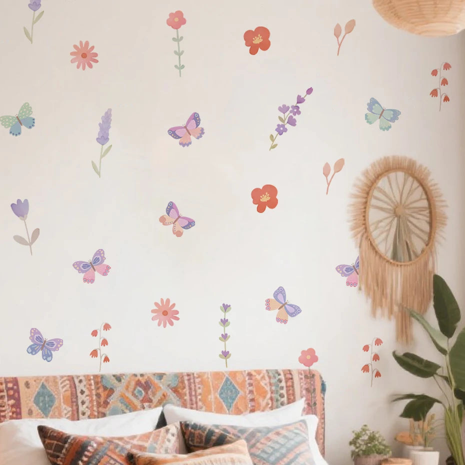 Detailed look at Watercolour Butterfly and Flowers Cartoon Wall Decal | Home Decor by HomeDecorDecals.