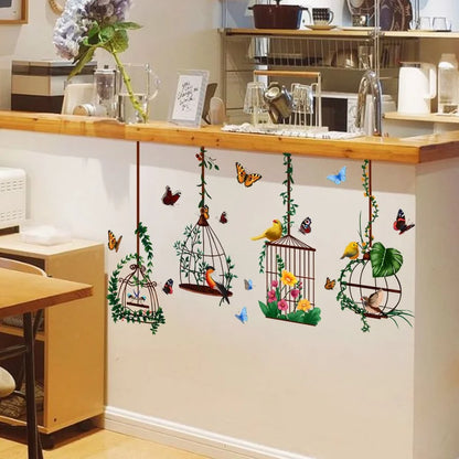 Close-up view of Beautiful Butterfly and Bird Cage Wall Decal | Home Decor by HomeDecorDecals.
