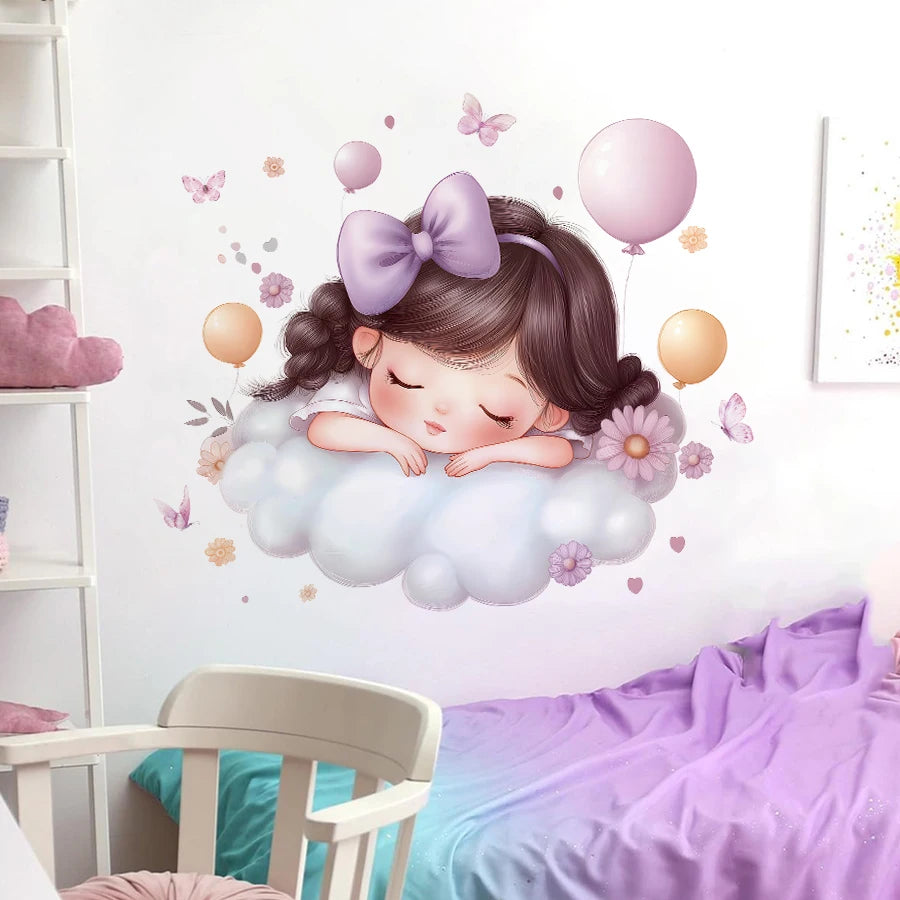 Girl Moon And Butterflies Wall Sticker for Kids Room-HomeDecorDecals_com