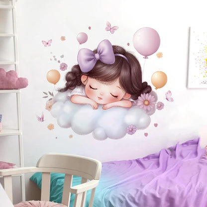 Girl Moon And Butterflies Wall Sticker for Kids Room-HomeDecorDecals_com