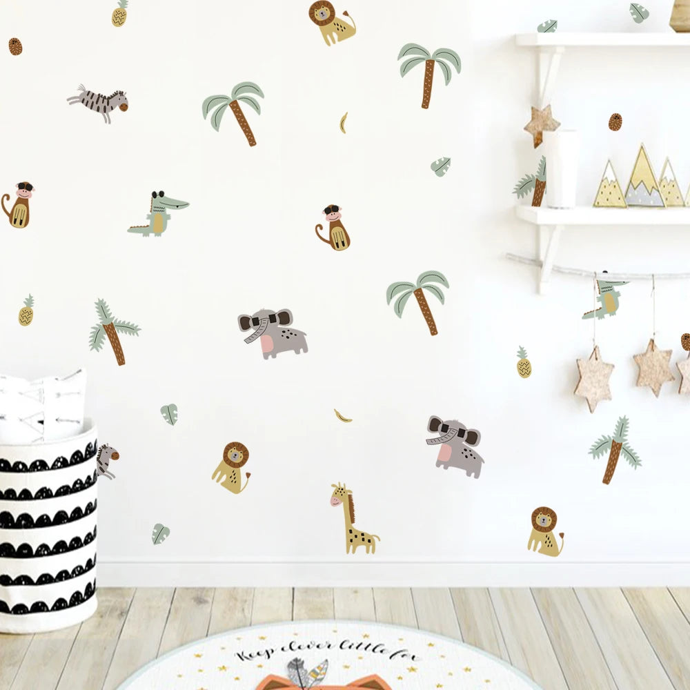 Cartoon Safari Animals Wall Decal | Room Decor removable peel and stick wall decal by HomeDecorDecals.