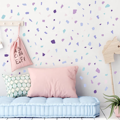 Close-up view of Purple Terrazzo Pattern Wall Decal | Room Decor by HomeDecorDecals.