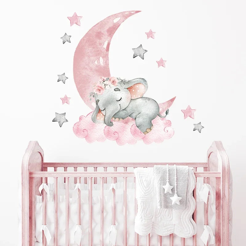Cartoon Pink Elephant Wall Decal-HomeDecorDecals_com