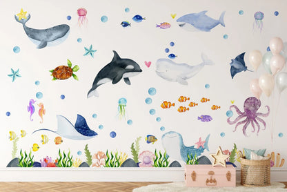 Large Ocean Animals Wall Stickers Baby Nursery Kids Room Undersea Animals Nautical Wall Decals Bedroom Home Decor-HomeDecorDecals_com