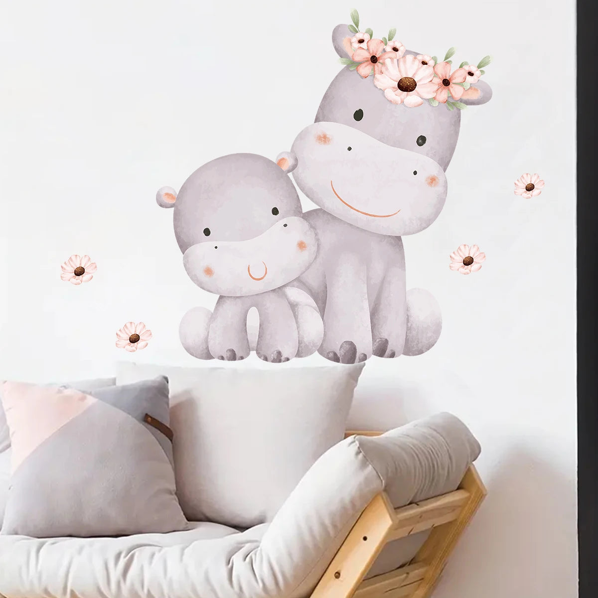 Cartoon Cute Baby Hippopotamus Wall Stickers for Kids Home Decor Accessories Living Room Wall Decals Nursery Bedroom Decoration-HomeDecorDecals_com