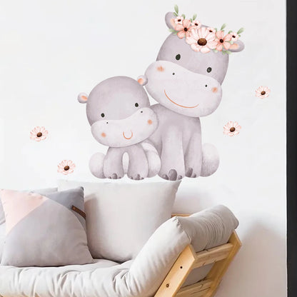 Cartoon Cute Baby Hippopotamus Wall Stickers for Kids Home Decor Accessories Living Room Wall Decals Nursery Bedroom Decoration-HomeDecorDecals_com