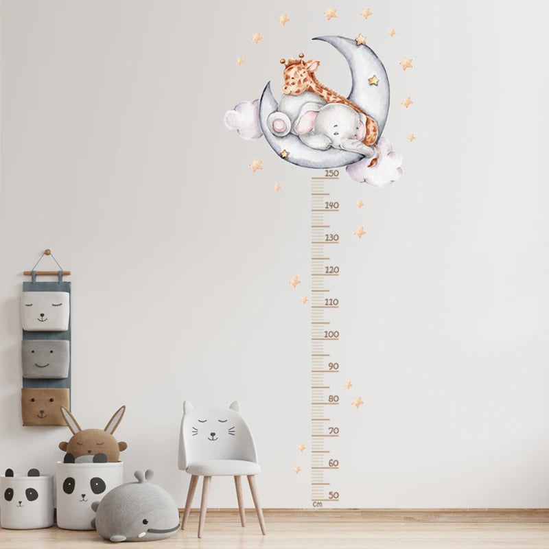 Sleeping Elephant Giraffe Moon Height Measure Wall Stickers Growth Chart Ruller Wall Decals for Kids Room DIY Children Gift-HomeDecorDecals_com