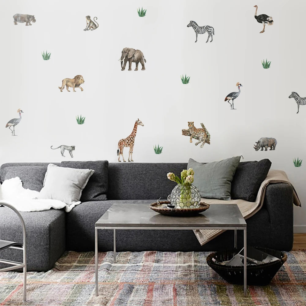 Detailed look at Cartoon Safari Animals Wall Decal | Room Decor by HomeDecorDecals.