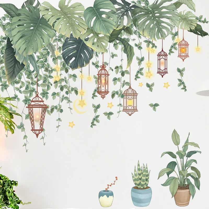 Close-up view of Green Leaves Ramadan Style Wall Decal | Home Decor by HomeDecorDecals.