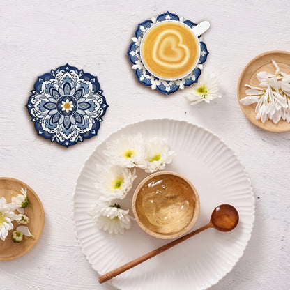 Alternative angle of Wood Mandala Flower Round Coasters | Home Decor by HomeDecorDecals.