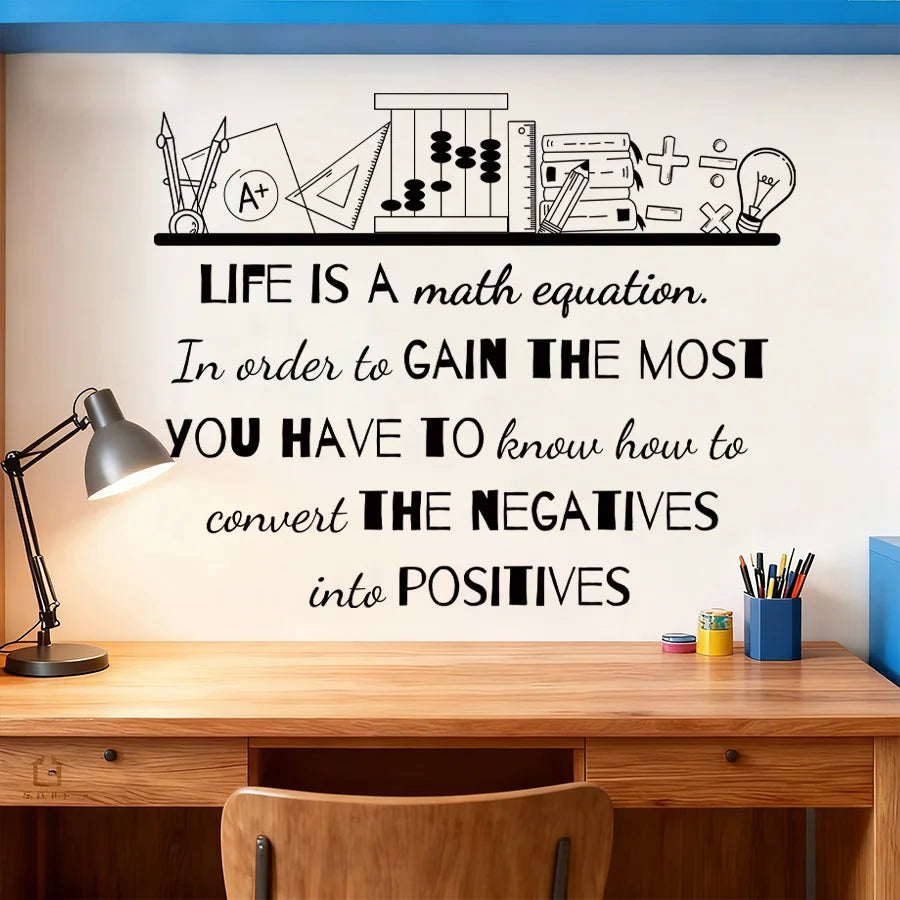 Math Equation Life Quote Wall Decal | Room Decor displayed in room decor by HomeDecorDecals.