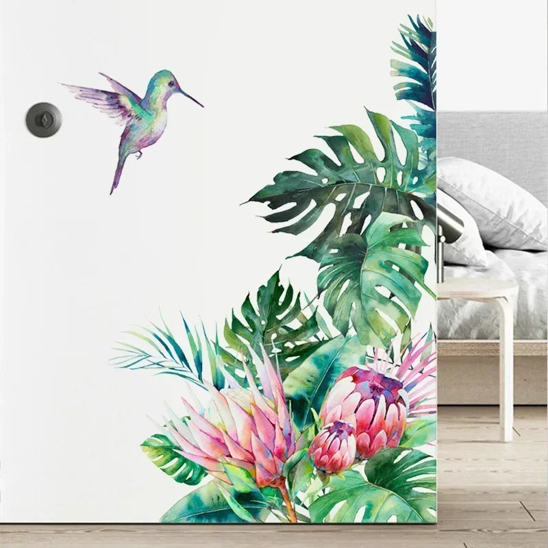 Tropical Flowers and Birds Mural Wall Decal | Home Decor removable peel and stick wall decal by HomeDecorDecals.