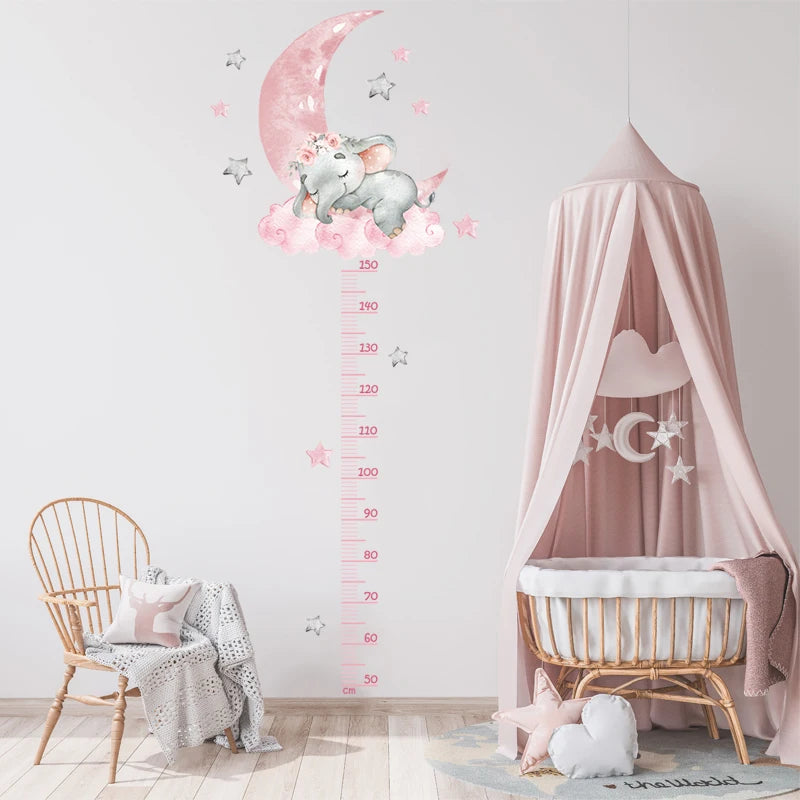 Cartoon Smile Animals Bear Lion Deer Hippo Stars Height Ruller Wall Stickers for Kids Room Boy Girl Room Nursery Wall Decals pvc-HomeDecorDecals_com