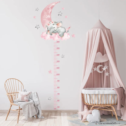 Large Sleeping Elephant Bear Moon Height Measure Wall Stickers for Kids Room Growth Chart Animals Ruller Wall Decals Home Decor-HomeDecorDecals_com