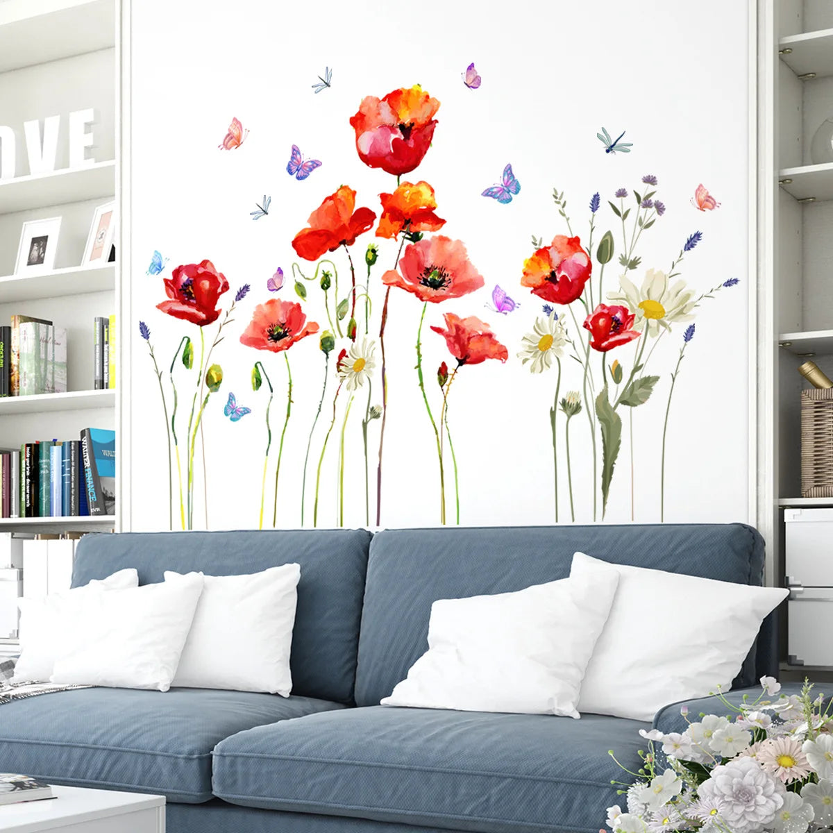 Red Flowers PVC Wall Decal | Room Decor by HomeDecorDecals.