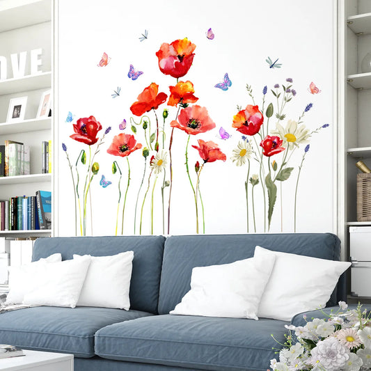 Red Flowers PVC Wall Decal | Room Decor by HomeDecorDecals.