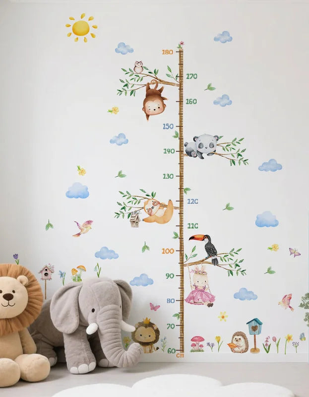 Large Cartoon Forest Animal Growth Chart - Elephant Tiger Removable Height Ruler Sticker, Kids Room Jungle Decor-HomeDecorDecals_com