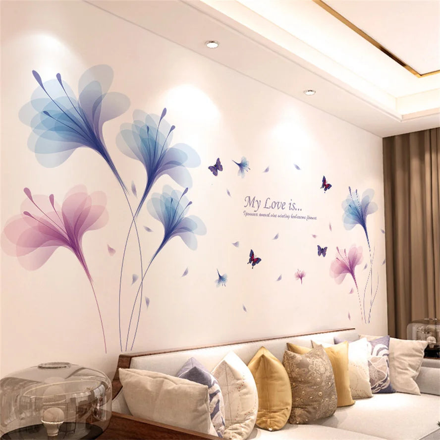 Close-up view of Flowers and Butterfly Wall Decal | Home Decor by HomeDecorDecals.