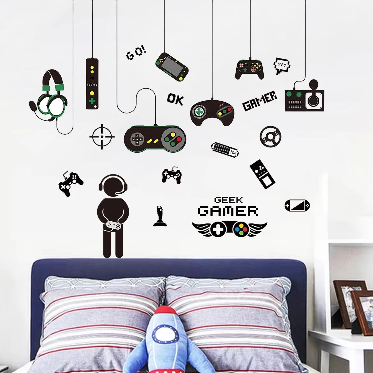 2pcs Set Creative Cartoon Game Controller Pattern Wall Stickers for Games Room Decor Boys Gift Bedroom Decoration Wall Decals-HomeDecorDecals_com