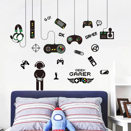 2pcs Set Creative Cartoon Game Controller Pattern Wall Stickers for Games Room Decor Boys Gift Bedroom Decoration Wall Decals-HomeDecorDecals_com